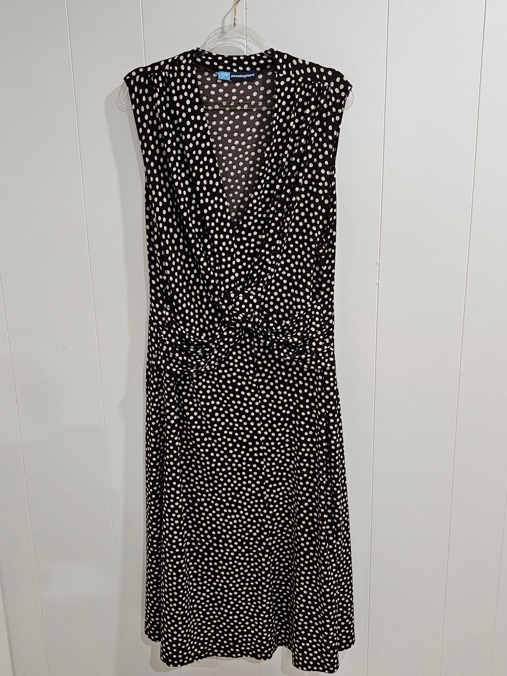 Penningtons Chocolate Brown Polka Dot Midi Dress Retro Pinup Cottagecore Office - Picture 2 of 11